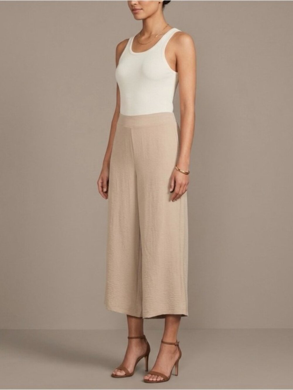 Adrianna Papell Wide Leg Pants Textured Satin Crop Palazzo Pants Size Small
